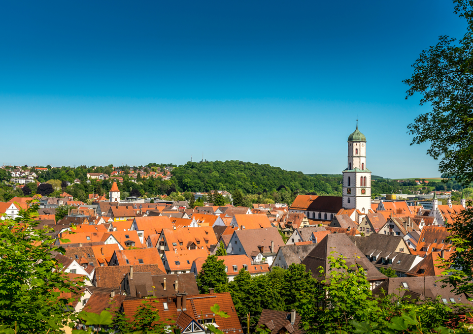Biberach an der Riß von oben mit dem Turm von St. Martin