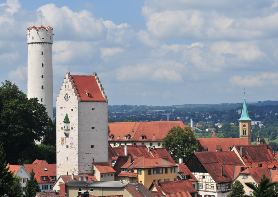 Ravensburg von oben mit dem weißen Mehlsack-Turm